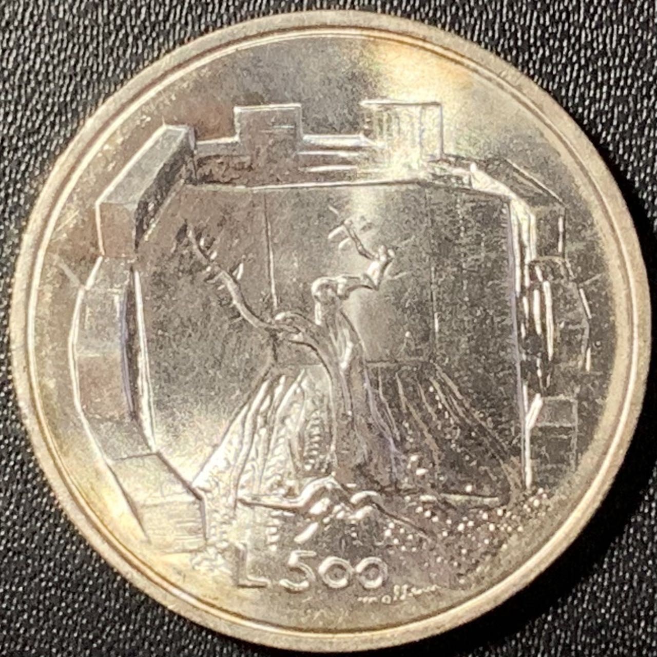 紫瑗钱币——第288期拍卖 圣马力诺 1976年 鸵鸟羽毛和塔 500里拉 11克 0.835银 UNC