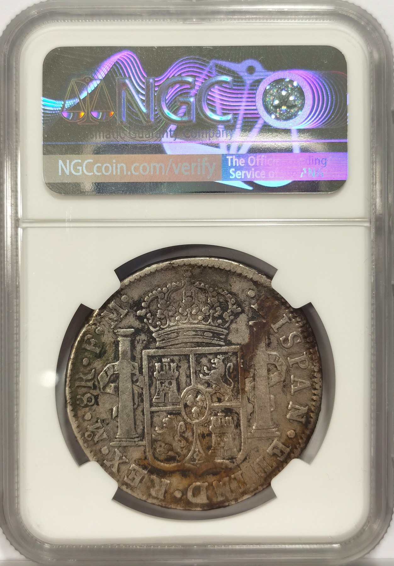 博洋堂世界钱币拍卖第034期（全场包邮） NGC VF 西属墨西哥1789年卡洛斯三世过渡版双柱银币，IV版少见