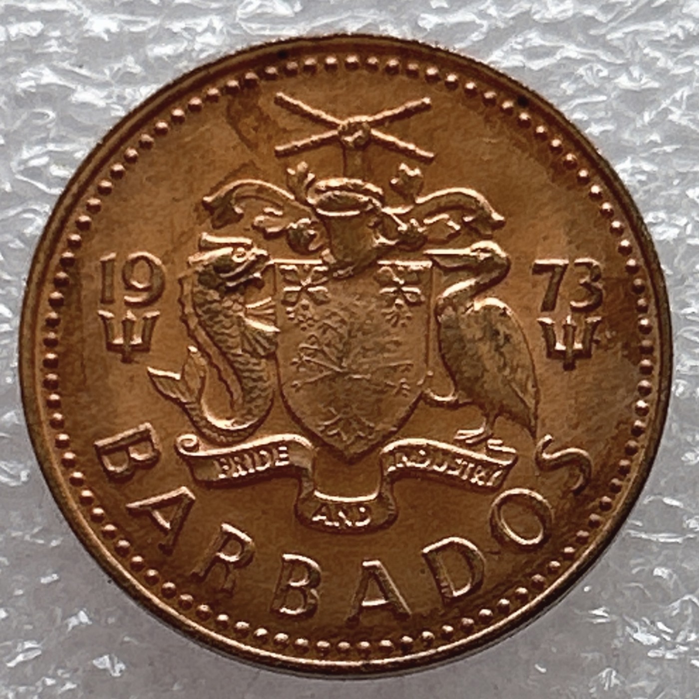 全场一元起拍 世界钱币散币场 第6期 巴巴多斯1973年1分 海藻三叉戟 首年份
