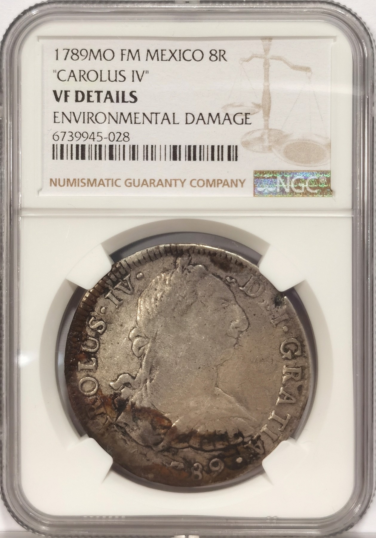 博洋堂世界钱币拍卖第034期（全场包邮） NGC VF 西属墨西哥1789年卡洛斯三世过渡版双柱银币，IV版少见