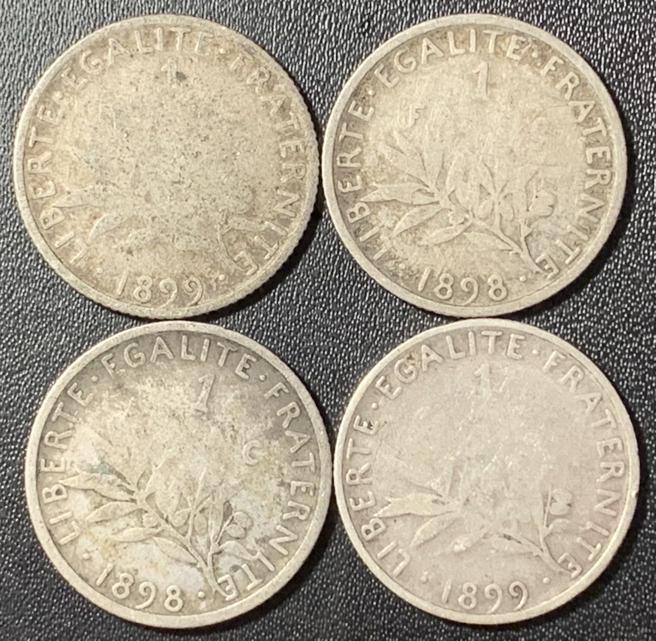 紫瑗钱币——第288期拍卖 法国 1898 1899年 播种女神 1法郎 4枚一组 共20克 0.835银