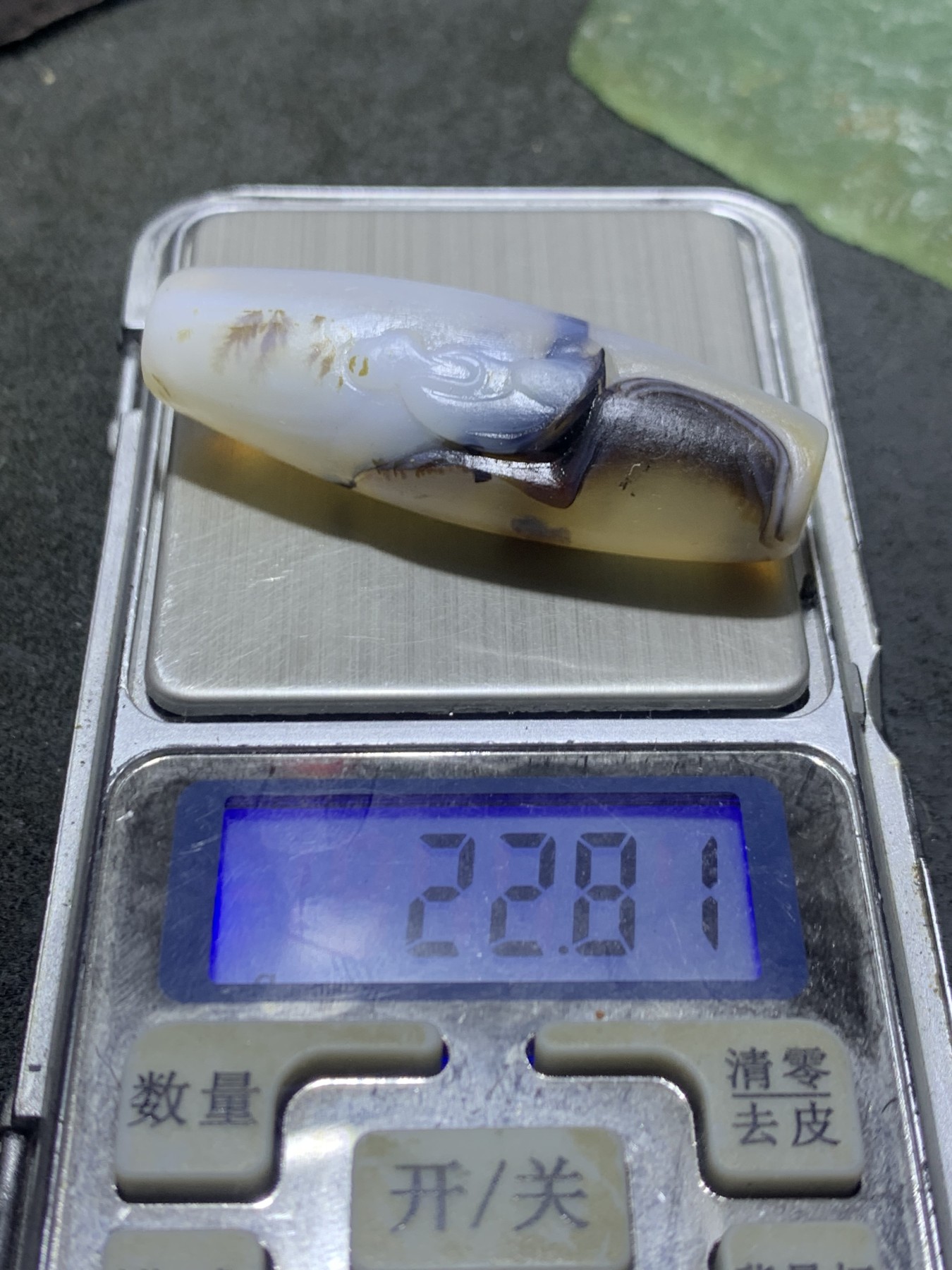 精美高玉化亚光海洋玉髓手工俏色巧雕求仙问道意境大桶珠一个