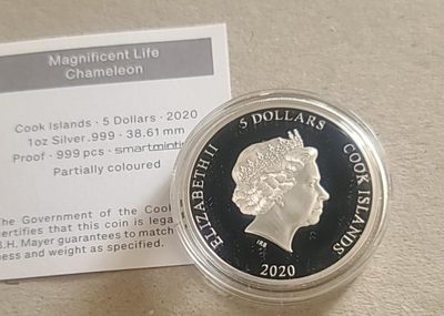 【币将精彩】世界钱币拍卖拍卖（2026-5-6） 库克2020年大自然的光彩变色龙弧面银币带证书包装