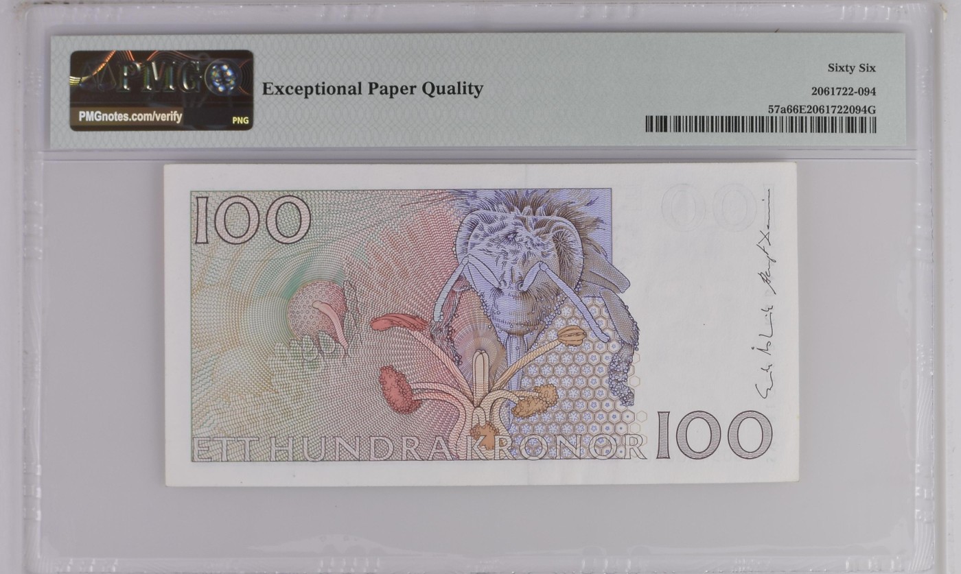 收藏联盟Quantum Auction 第274期拍卖 爱神维纳斯的故乡-塞浦路斯 瑞典1986-92年100克朗 PMG66 首发年份首签名 植物学家 林奈