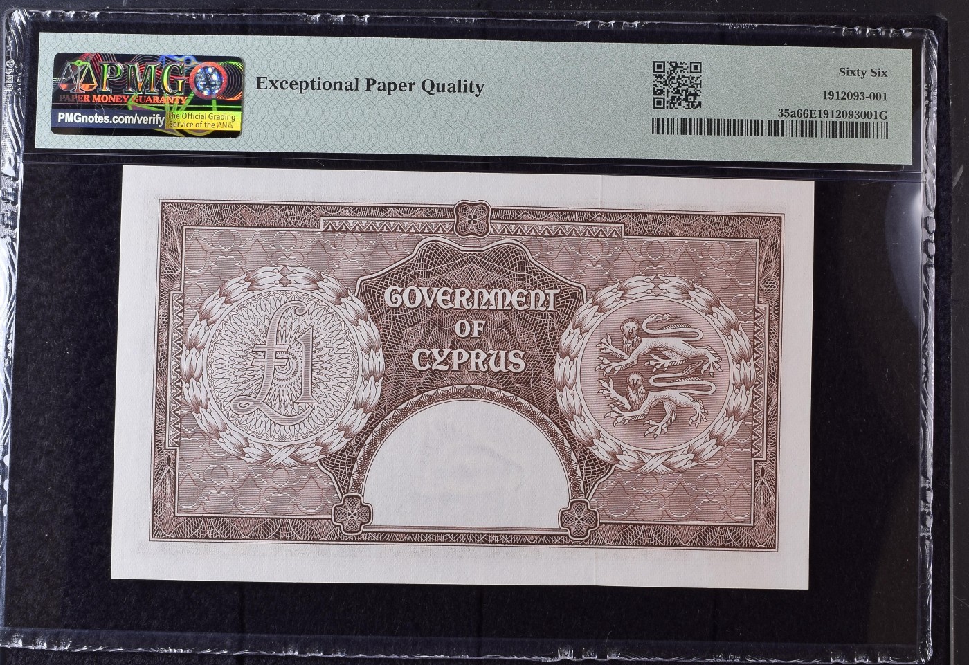 收藏联盟Quantum Auction 第274期拍卖 爱神维纳斯的故乡-塞浦路斯 塞浦路斯1955-57年1镑 PMG66 大冠女王珍品 次高面值