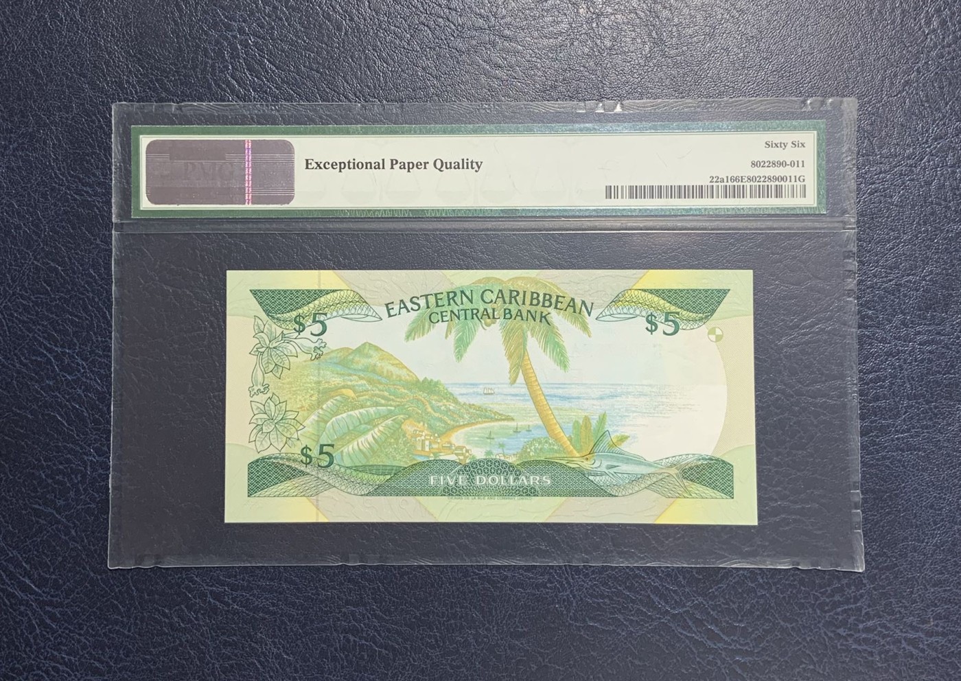 收藏联盟Quantum Auction 第274期拍卖 爱神维纳斯的故乡-塞浦路斯 东加勒比国家(安提圭)1988-93年5元 PMG66 无4 彩背