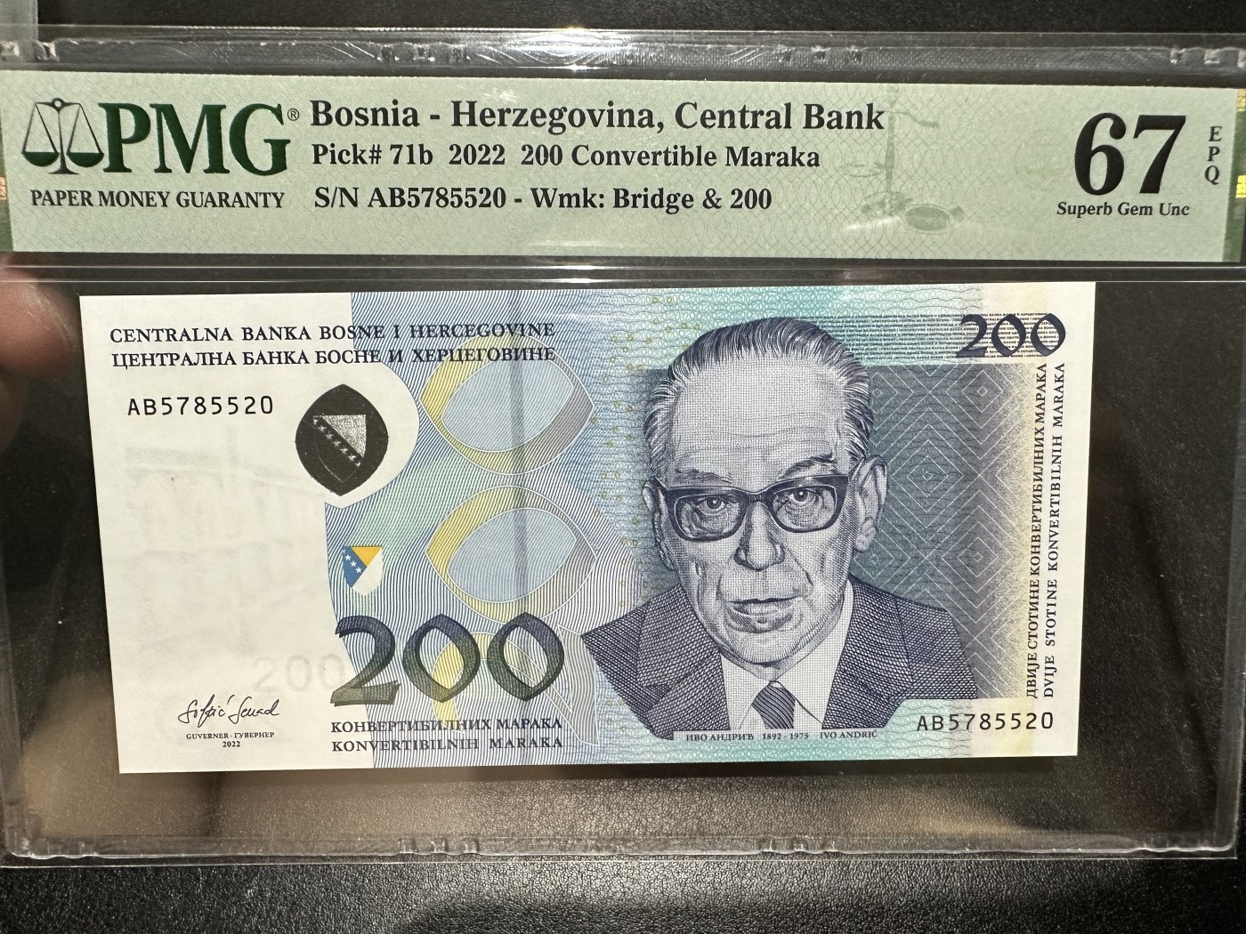 《外钞收藏家》第二百八十四期（连拍第一场） 2022年波黑200 PMG67 尾520