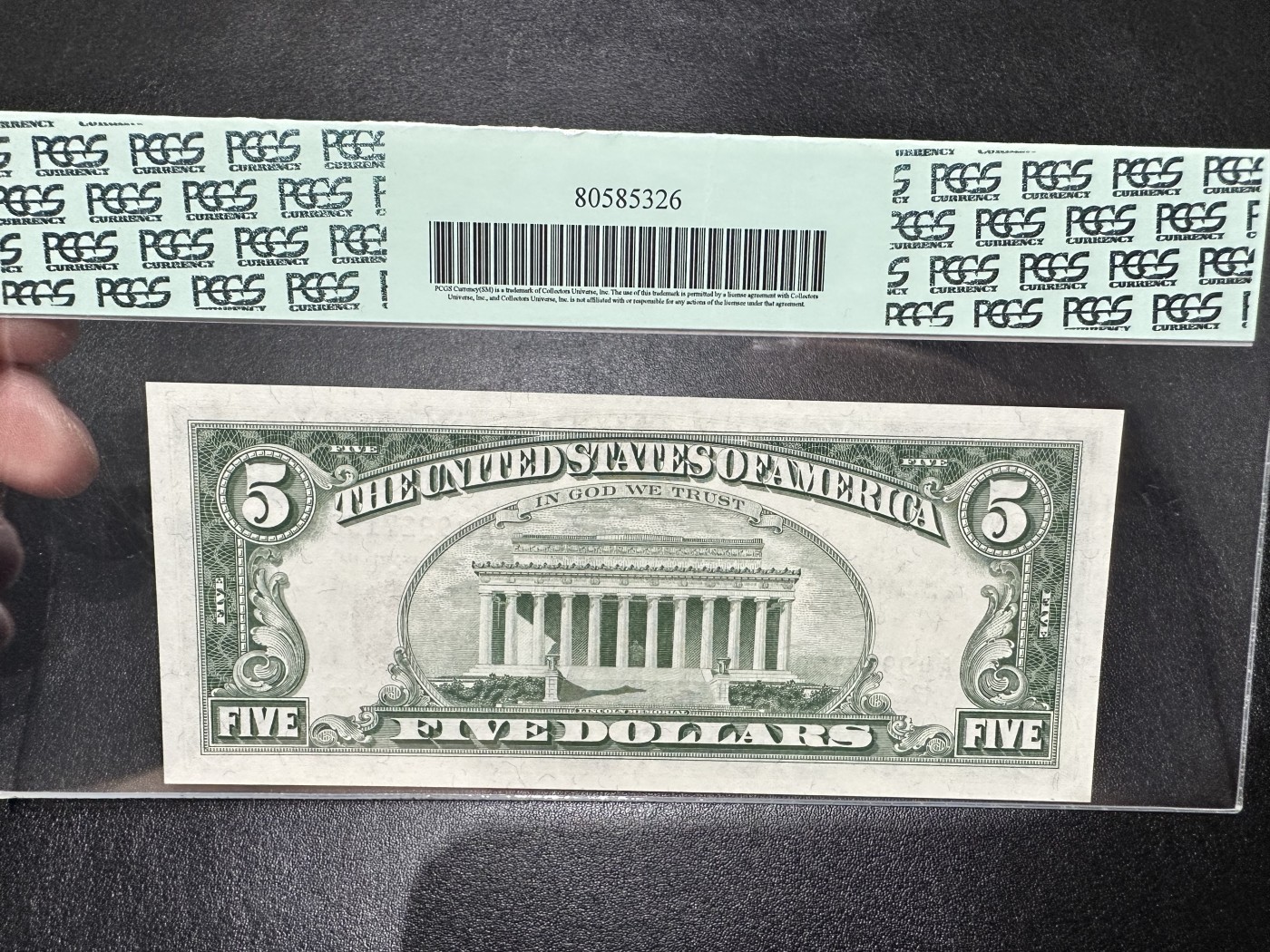 《外钞收藏家》第二百八十四期（连拍第一场） 1963年美国政府券 5美元 PCGS评级66