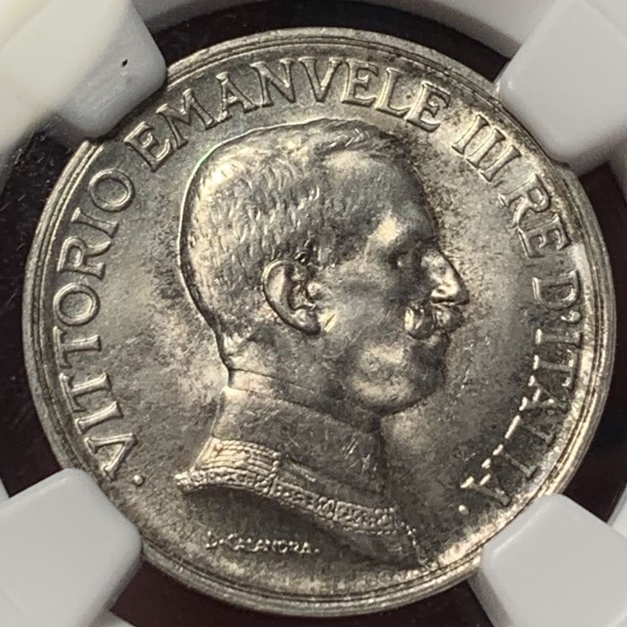 紫瑗钱币——第288期拍卖 意大利 1915年 马拉车 1里拉 银币 NGC MS65 