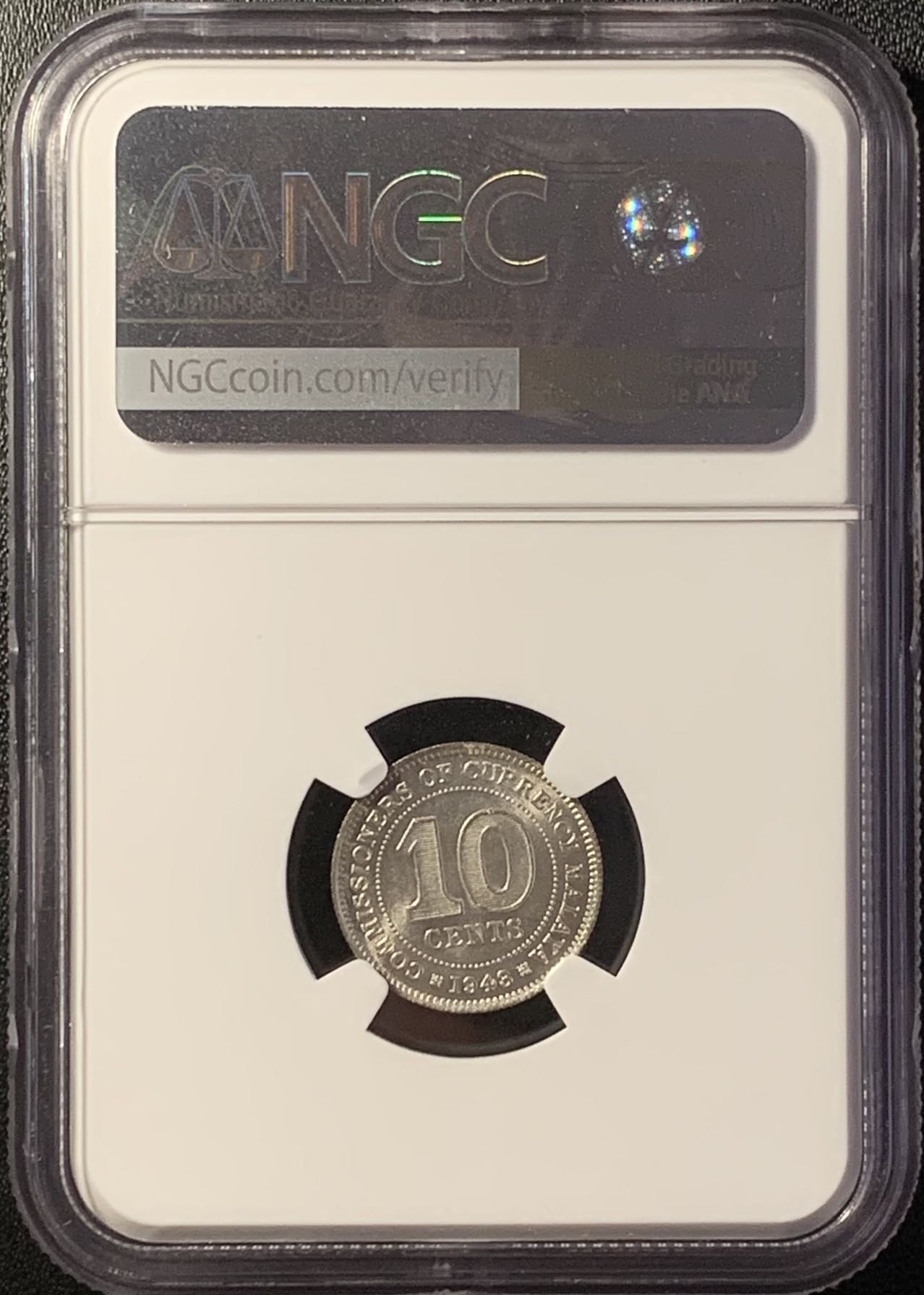 紫瑗钱币——第288期拍卖 马来亚 1943年 乔治六世 5分 银币 NGC MS63