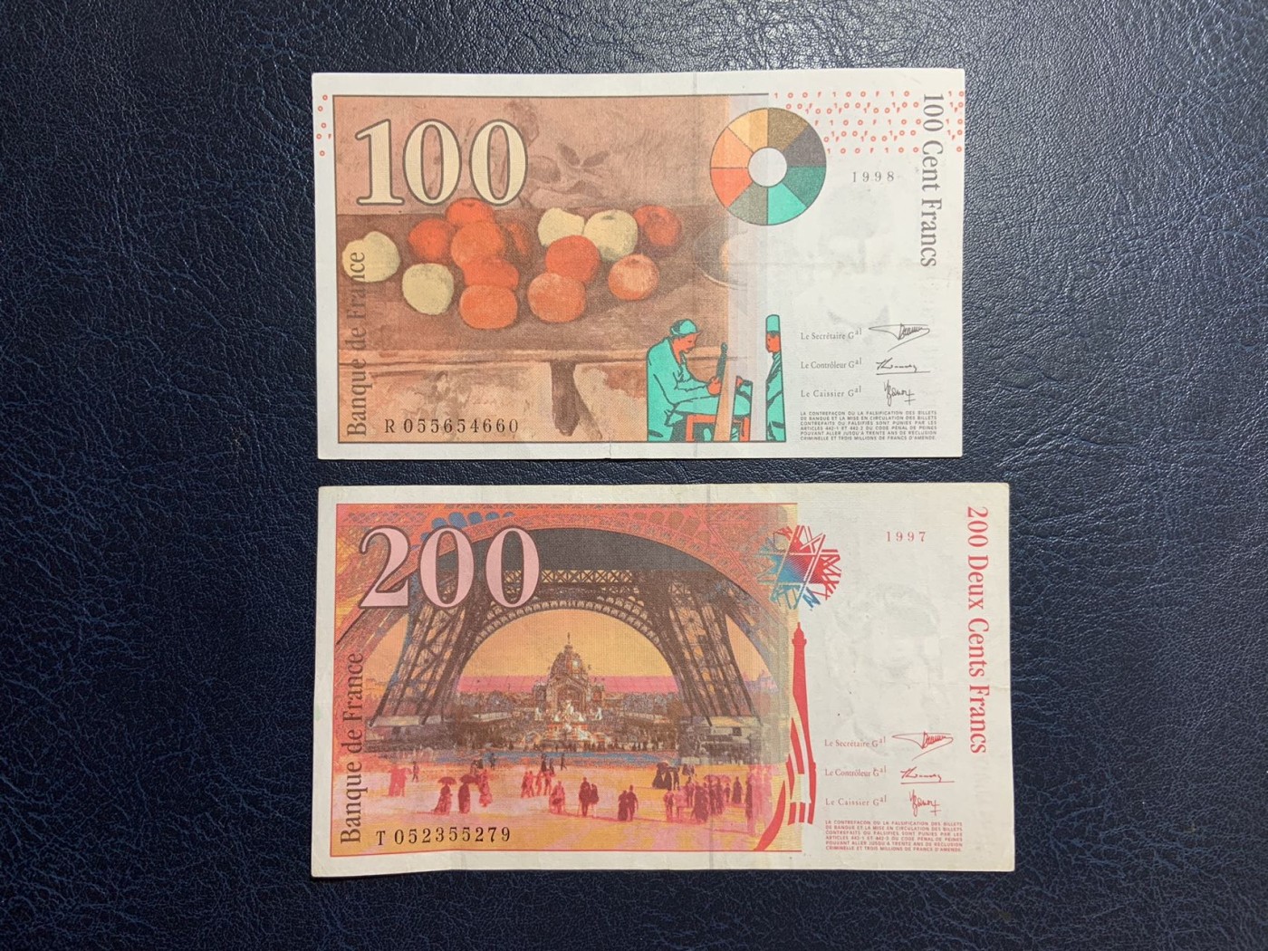 收藏联盟Quantum Auction 第274期拍卖 爱神维纳斯的故乡-塞浦路斯 法国1998年100和1997年200法郎 品相如图 画家塞尚和埃菲尔铁塔设计师 