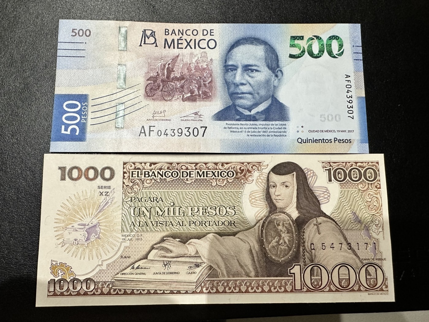 《外钞收藏家》第二百八十四期（连拍第一场）  2017年墨西哥500比索+1985年1000比索 全新