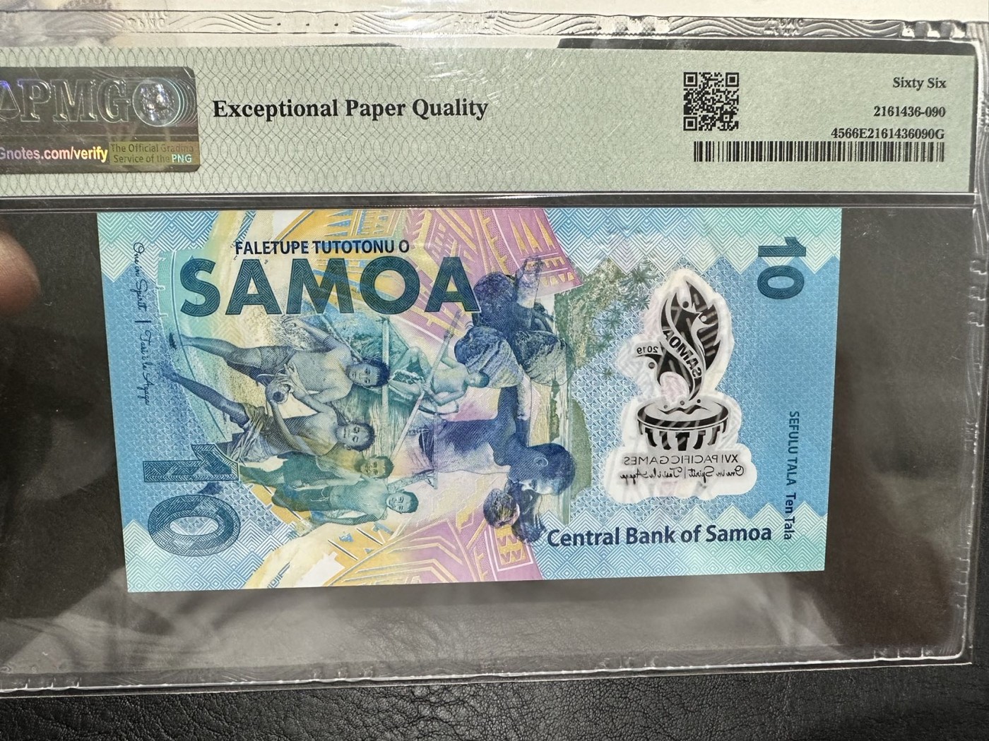 《外钞收藏家》第二百八十四期（连拍第一场） 2019年萨摩亚10塔拉 PMG66 千位号 纪念钞