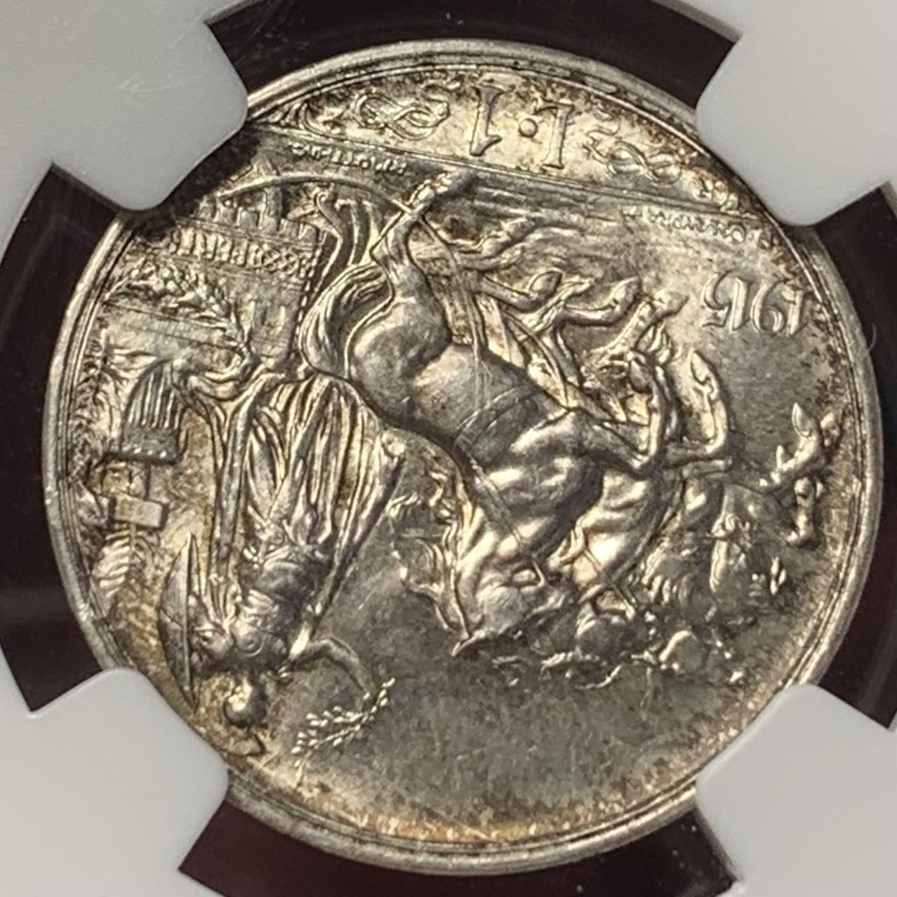 紫瑗钱币——第288期拍卖 意大利 1915年 马拉车 1里拉 银币 NGC MS65 