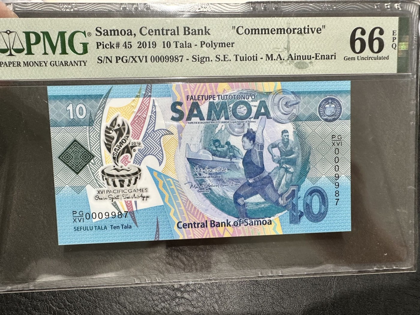 《外钞收藏家》第二百八十四期（连拍第一场） 2019年萨摩亚10塔拉 PMG66 千位号 纪念钞