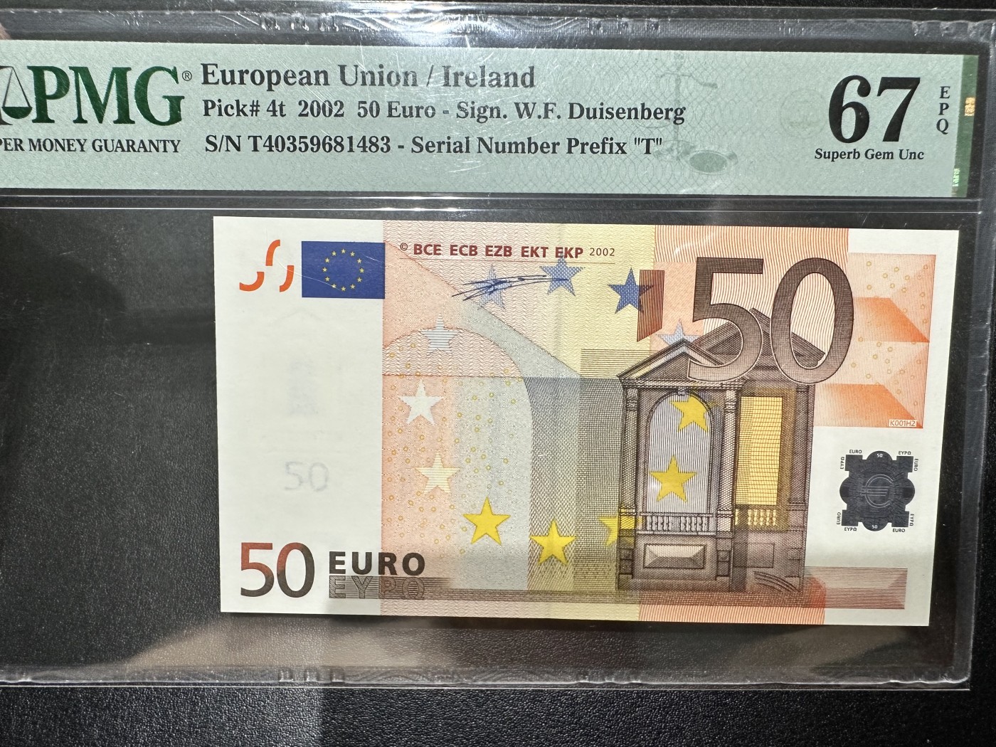 《外钞收藏家》第二百八十四期（连拍第一场） 2002年一签50欧元 PMG67 爱尔兰版