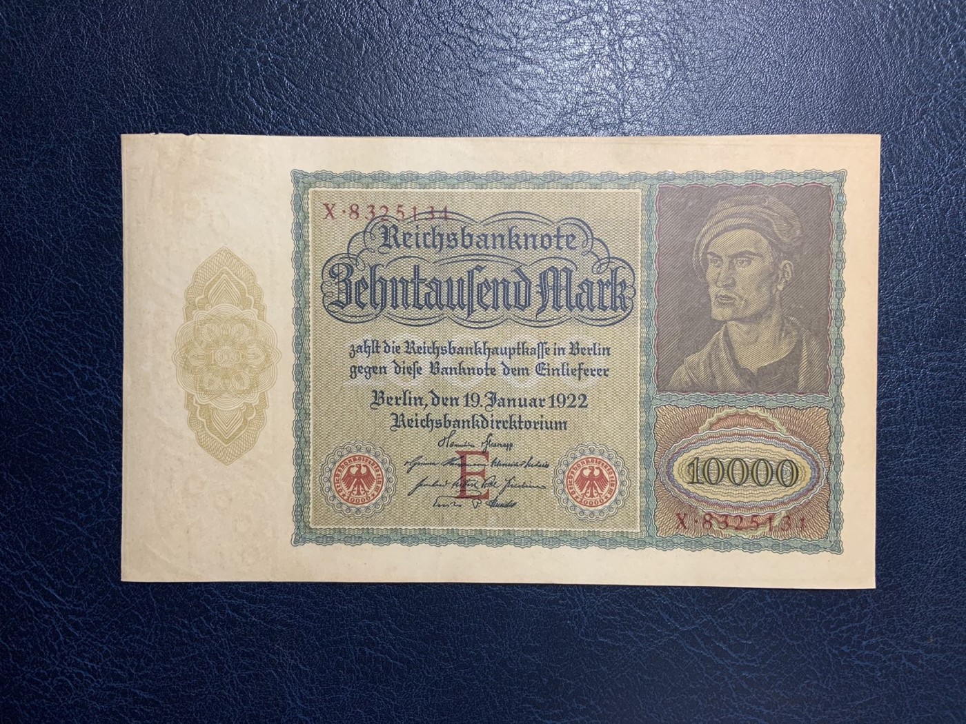 收藏联盟Quantum Auction 第274期拍卖 爱神维纳斯的故乡-塞浦路斯 德国1922年10000马克 品相UNC- 早期红库印大票幅 丢勒名画