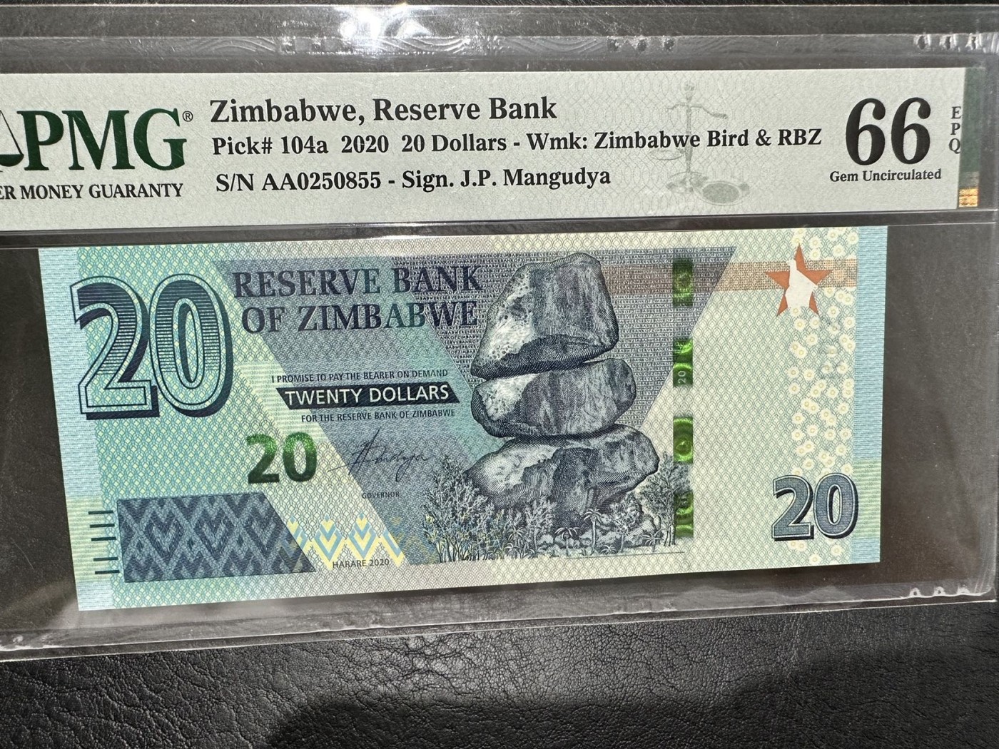《外钞收藏家》第二百八十四期（连拍第一场） 2020年津巴布韦20 PMG66 AA冠 无47