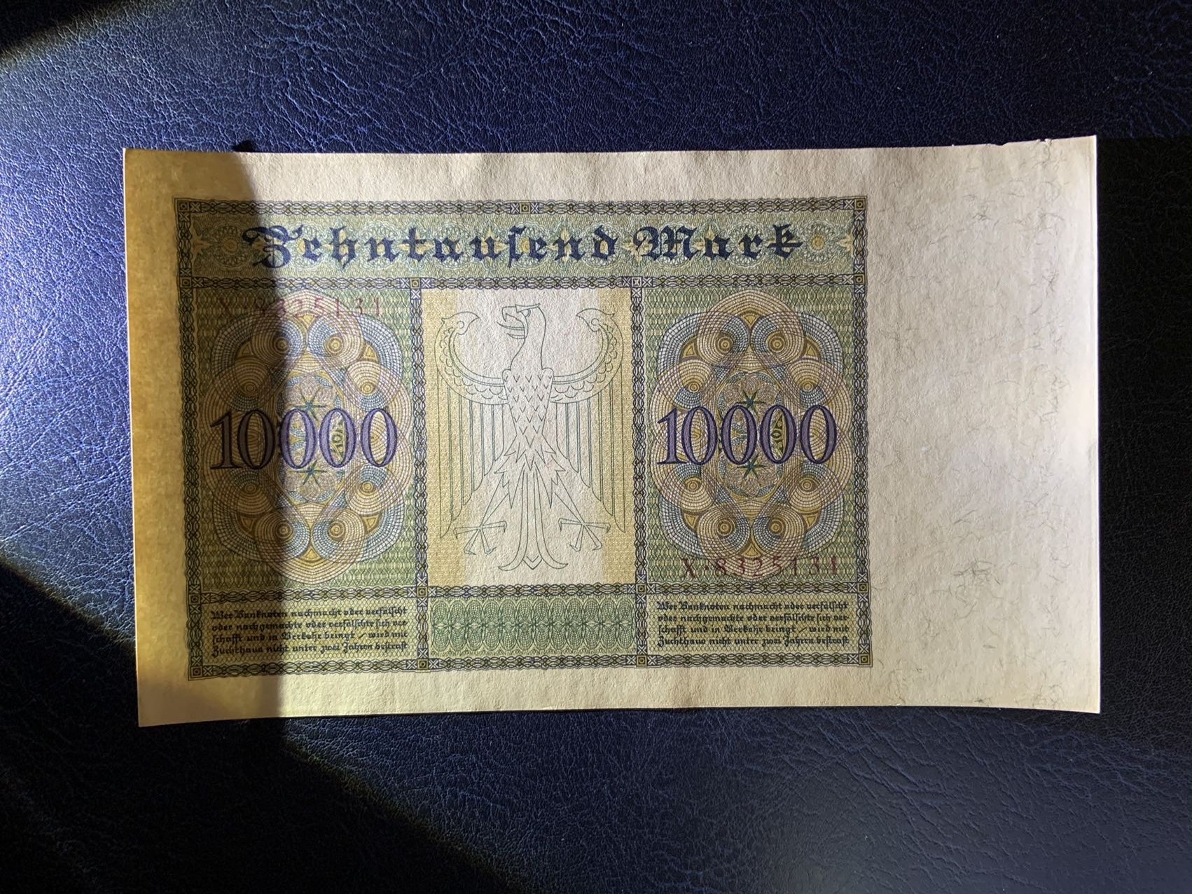收藏联盟Quantum Auction 第274期拍卖 爱神维纳斯的故乡-塞浦路斯 德国1922年10000马克 品相UNC- 早期红库印大票幅 丢勒名画