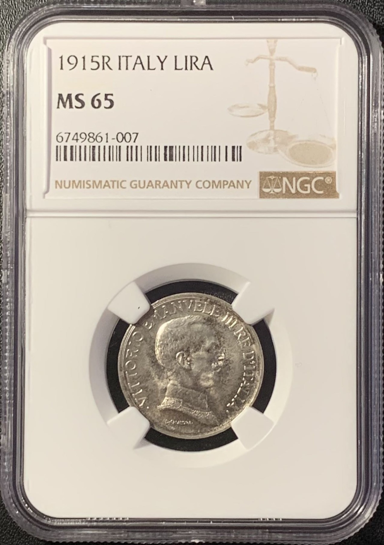 紫瑗钱币——第288期拍卖 意大利 1915年 马拉车 1里拉 银币 NGC MS65 