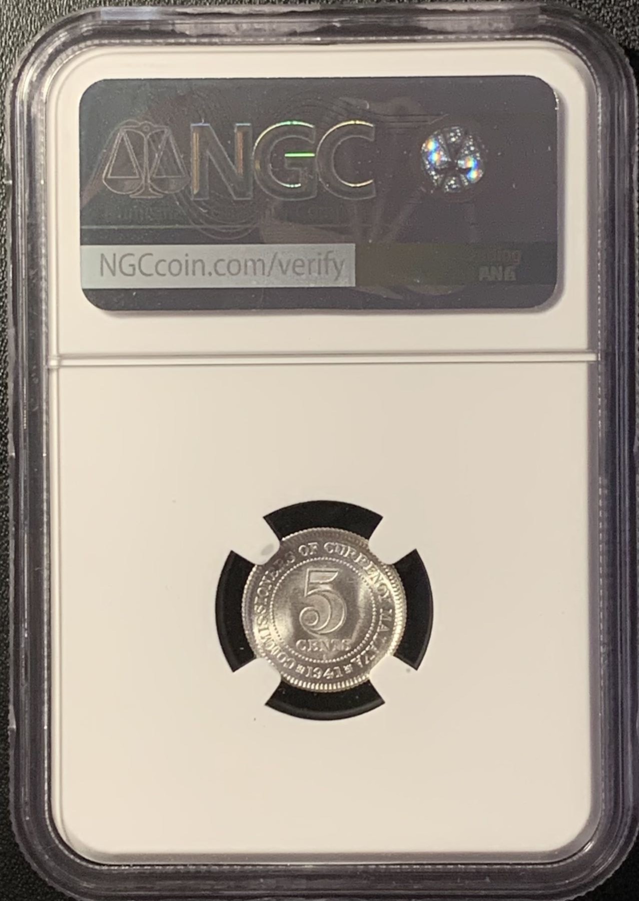 紫瑗钱币——第288期拍卖 马来亚 1941年 i版 乔治六世 5分 银币 NGC MS64