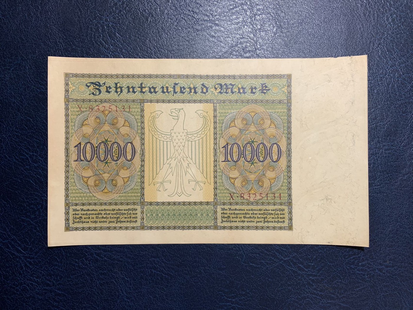 收藏联盟Quantum Auction 第274期拍卖 爱神维纳斯的故乡-塞浦路斯 德国1922年10000马克 品相UNC- 早期红库印大票幅 丢勒名画