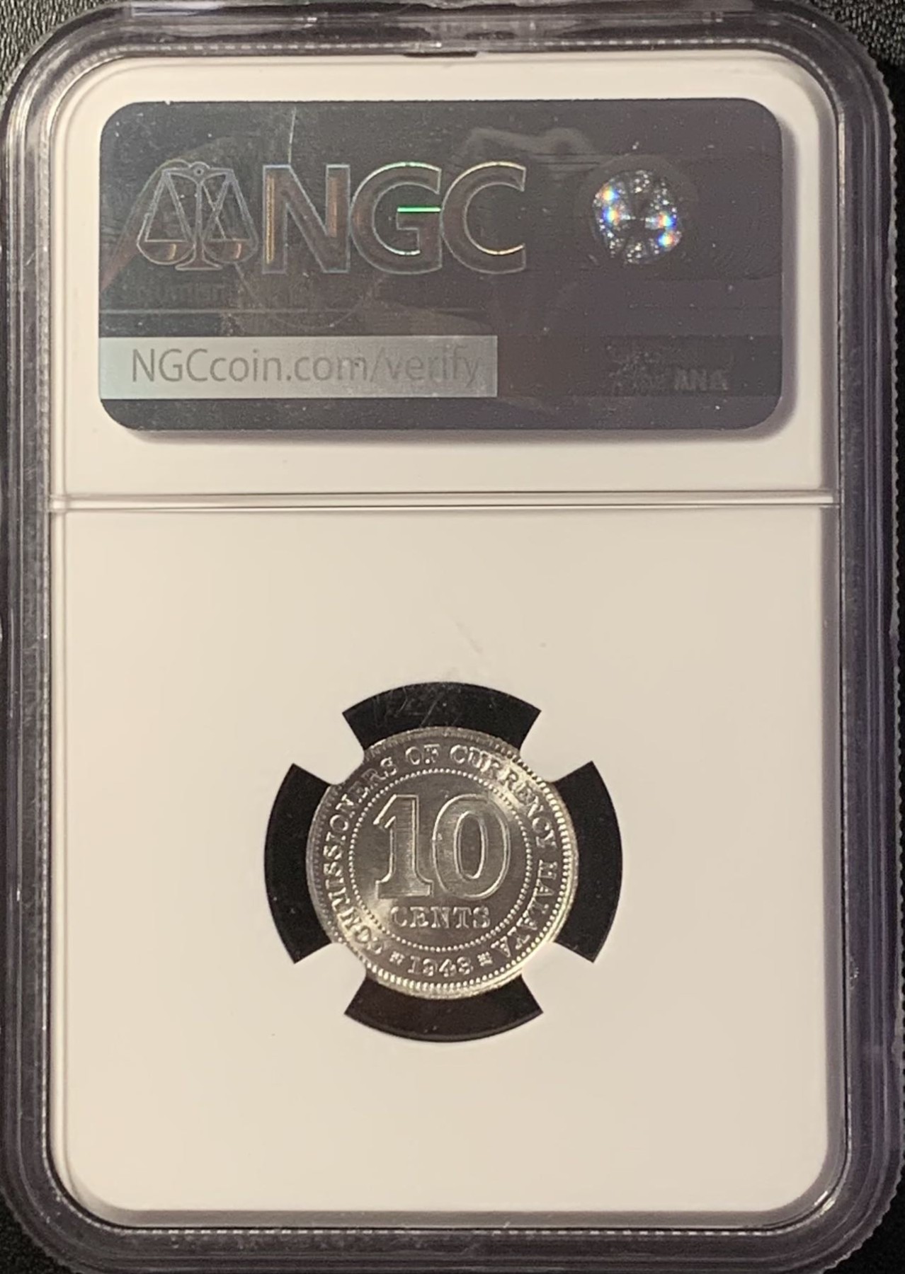 紫瑗钱币——第288期拍卖 马来亚 1943年 乔治六世 10分 银币 NGC MS64