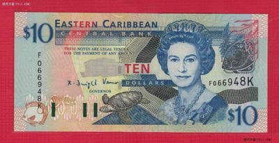 东加勒比2003年10元 字母K 圣基兹与尼维斯 银色标志 美洲纸币 实物图 UNC - 东加勒比2003年10元 字母K 圣基兹与尼维斯 银色标志 美洲纸币 实物图 UNC
