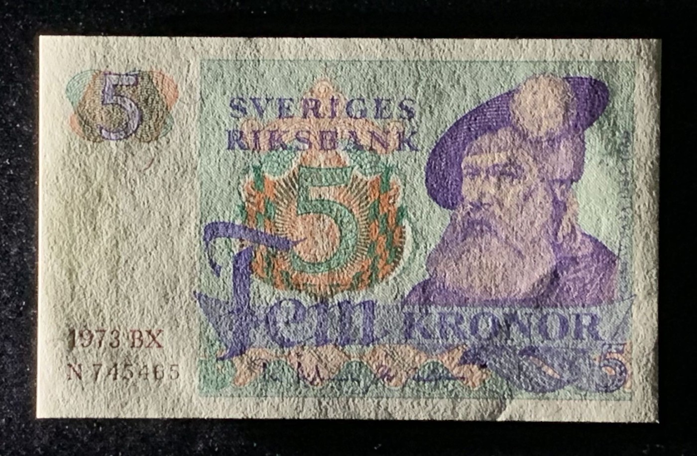 紫瑗钱币——第306期拍卖 瑞典 1973年 瑞典银行 古斯塔夫一世 5克朗 UNC