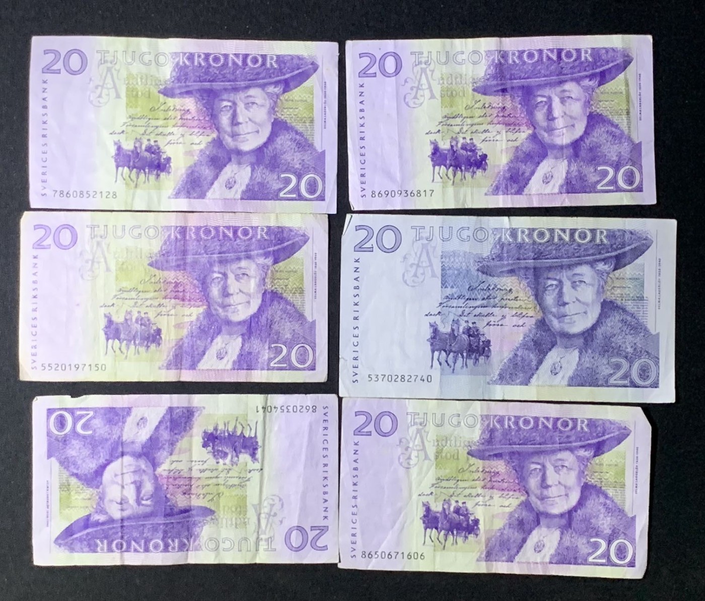 紫瑗钱币——第289期拍卖——纸币场 瑞典 1991-95年 骑鹅旅行记 20克朗 6枚一组 流通品