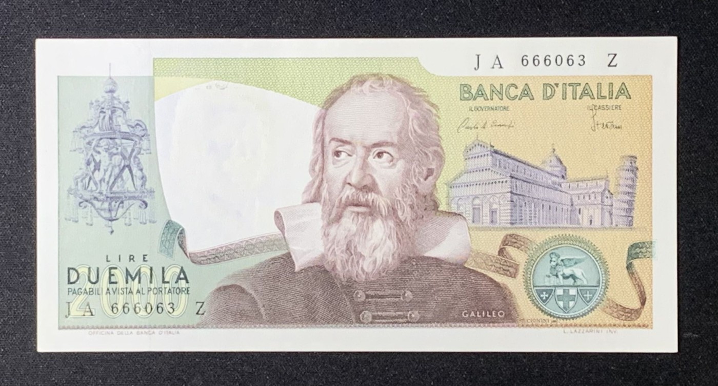 紫瑗钱币——第289期拍卖——纸币场 意大利 1973年 伽利略·伽利雷 2000里拉 UNC