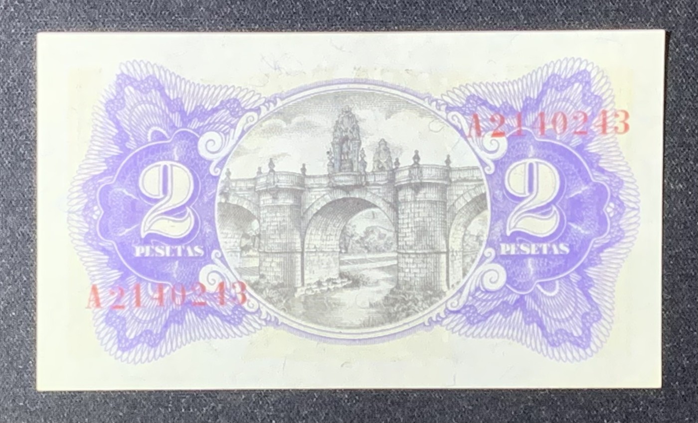 紫瑗钱币——第289期拍卖——纸币场 西班牙 1938年 第二共和国 2比塞塔 UNC