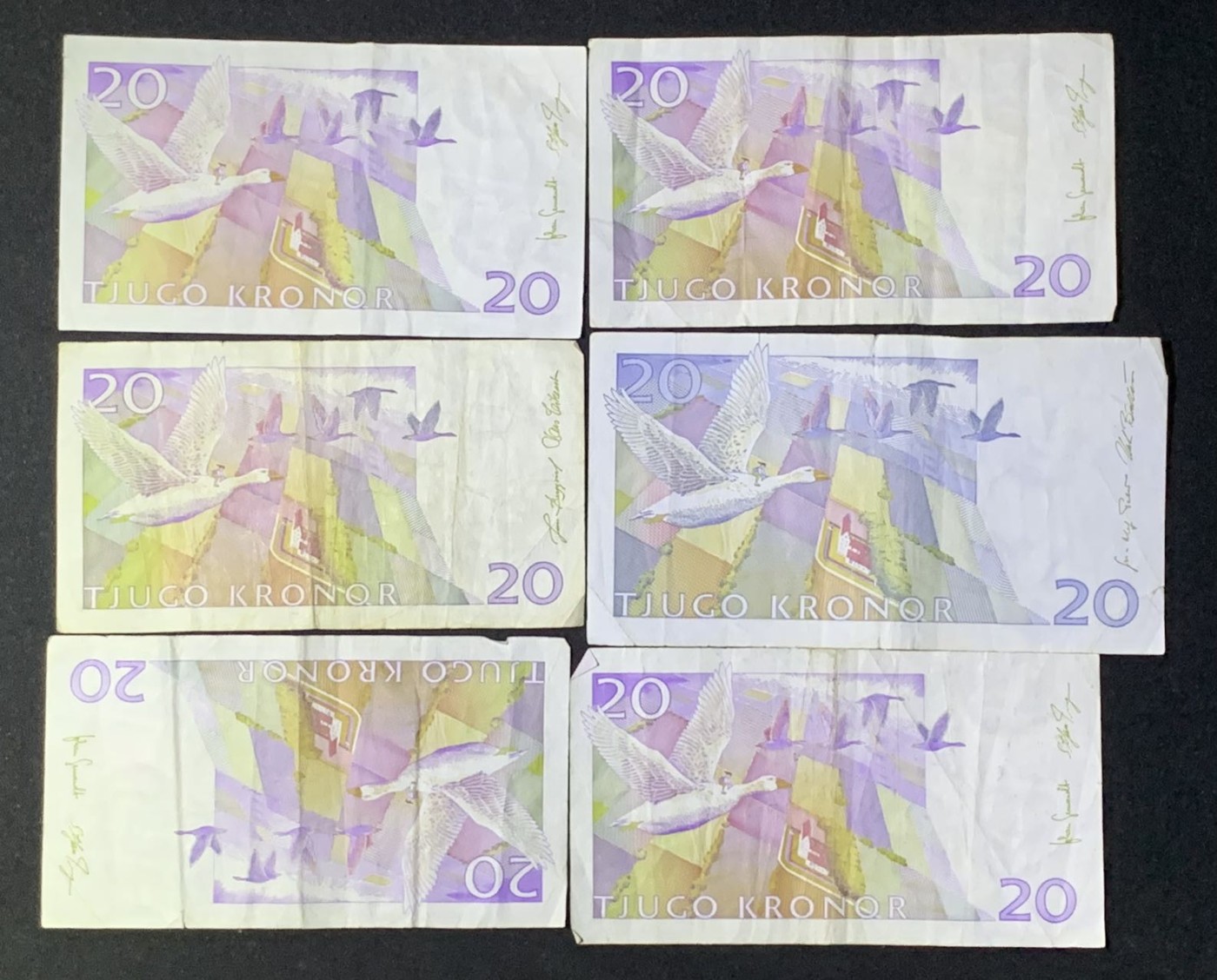 紫瑗钱币——第289期拍卖——纸币场 瑞典 1991-95年 骑鹅旅行记 20克朗 6枚一组 流通品