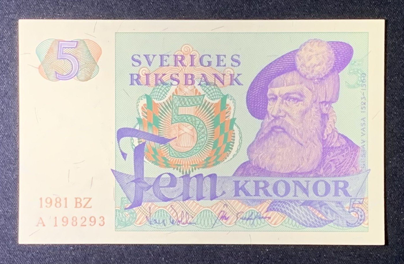 紫瑗钱币——第306期拍卖 瑞典 1981年 瑞典银行 古斯塔夫一世 5克朗 UNC