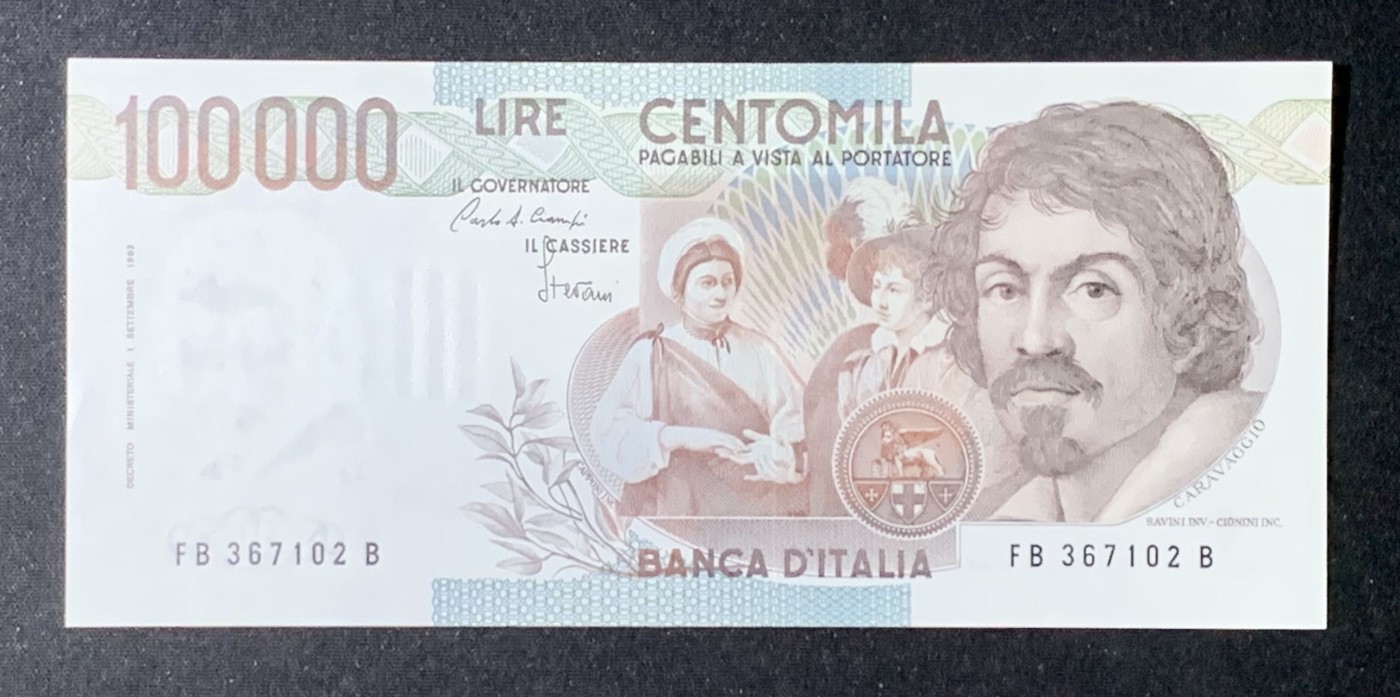 紫瑗钱币——第306期拍卖 意大利 1983年 达·卡拉瓦乔 水果篮 初版 100000里拉 UNC