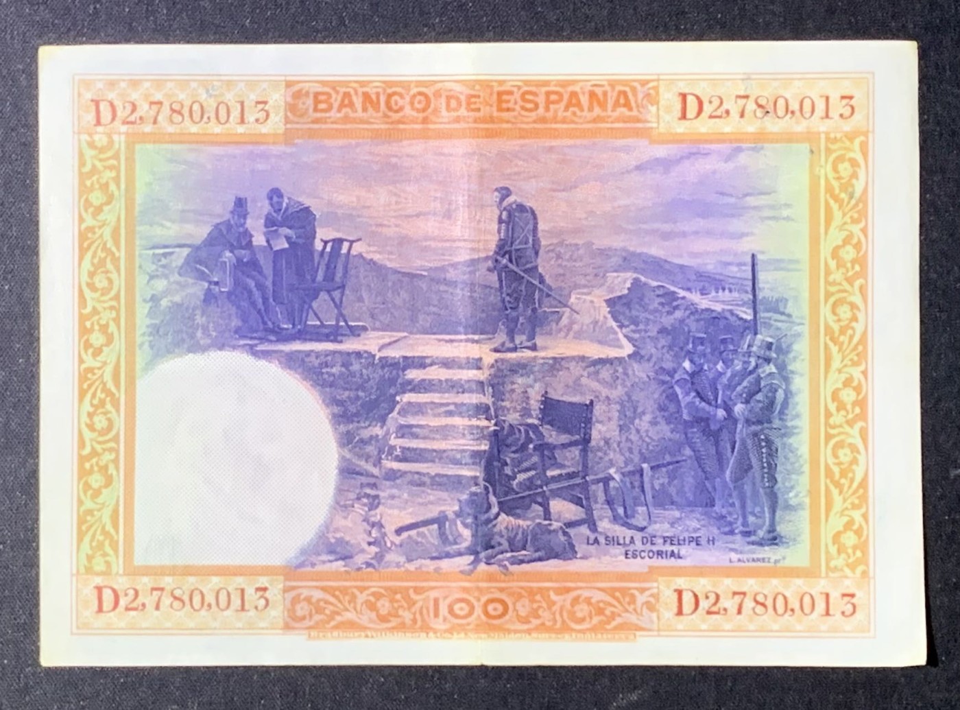 紫瑗钱币——第306期拍卖 西班牙 1925年 油画《腓力二世的座椅》 100比塞塔 AU