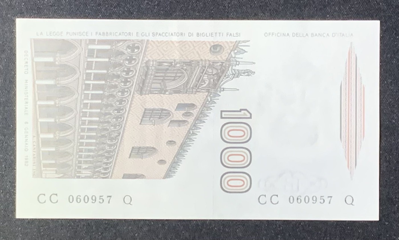 紫瑗钱币——第289期拍卖——纸币场 意大利 1982年 达·芬奇 1000里拉 UNC