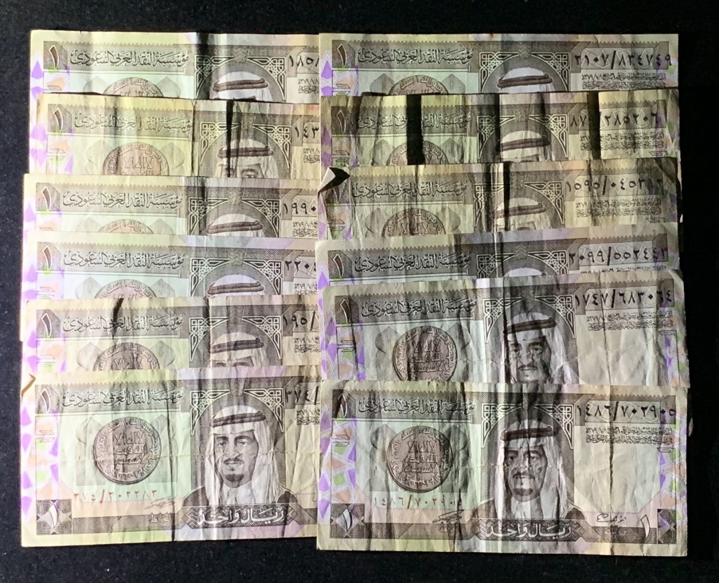 紫瑗钱币——第289期拍卖——纸币场 沙特阿拉伯 阿卜杜拉国王 1里亚尔 老版 12枚一组 流通品