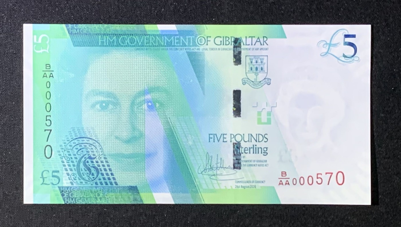 紫瑗钱币——第306期拍卖 【百位号】直布罗陀 2020年 伊丽莎白二世 5磅 UNC