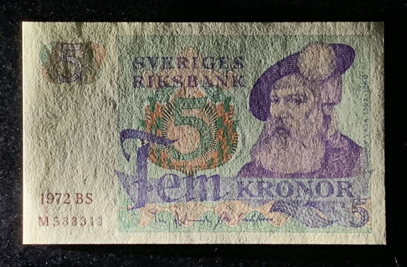 紫瑗钱币——第306期拍卖 【叠尾1】瑞典 1972年 瑞典银行 古斯塔夫一世 5克朗 UNC