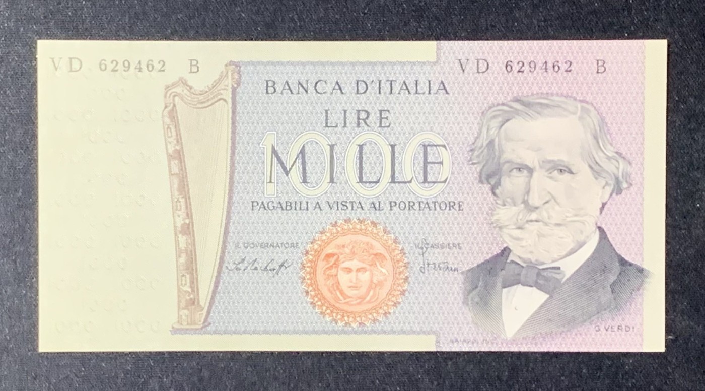 紫瑗钱币——第289期拍卖——纸币场 意大利 1977年 朱塞佩·威尔第 1000里拉 UNC