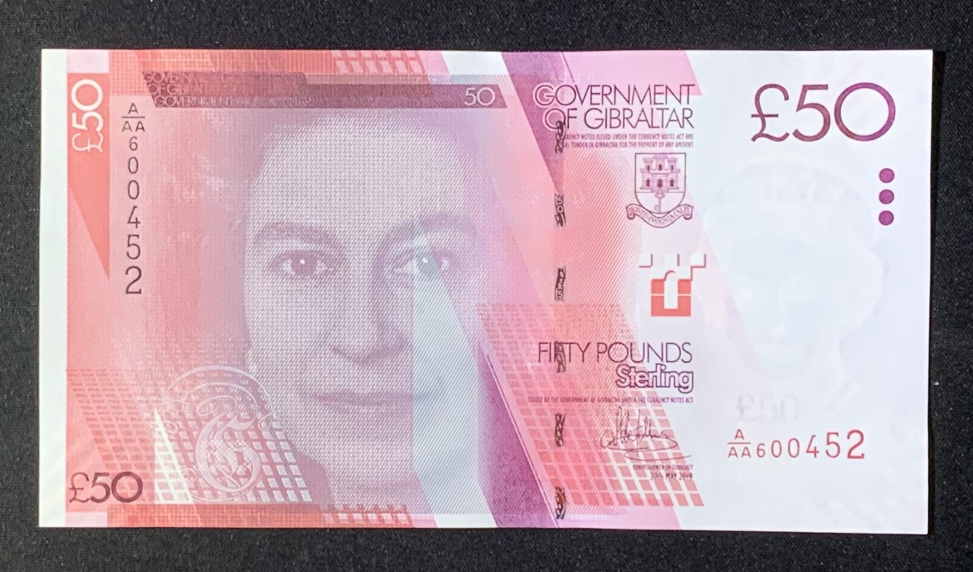 紫瑗钱币——第289期拍卖——纸币场 【AA冠】直布罗陀 2019年 伊丽莎白二世 50磅 UNC