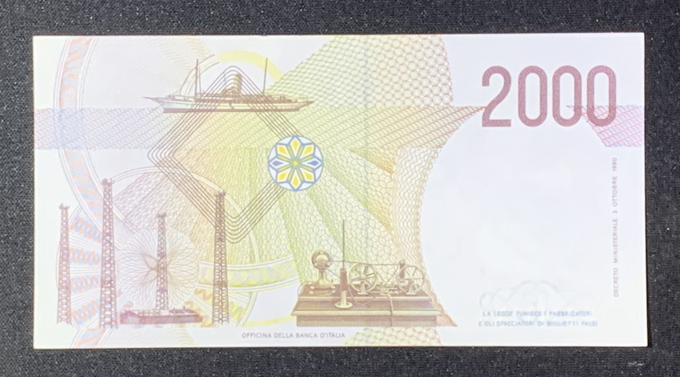 紫瑗钱币——第289期拍卖——纸币场 意大利 1990年 伽利尔摩·马可尼 末版 2000里拉 UNC
