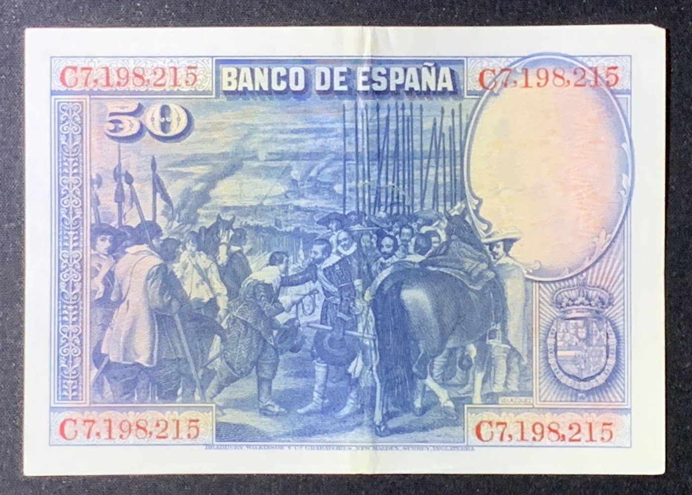 紫瑗钱币——第306期拍卖 西班牙 1928年 油画《布雷达的献城》50比塞塔 流通品