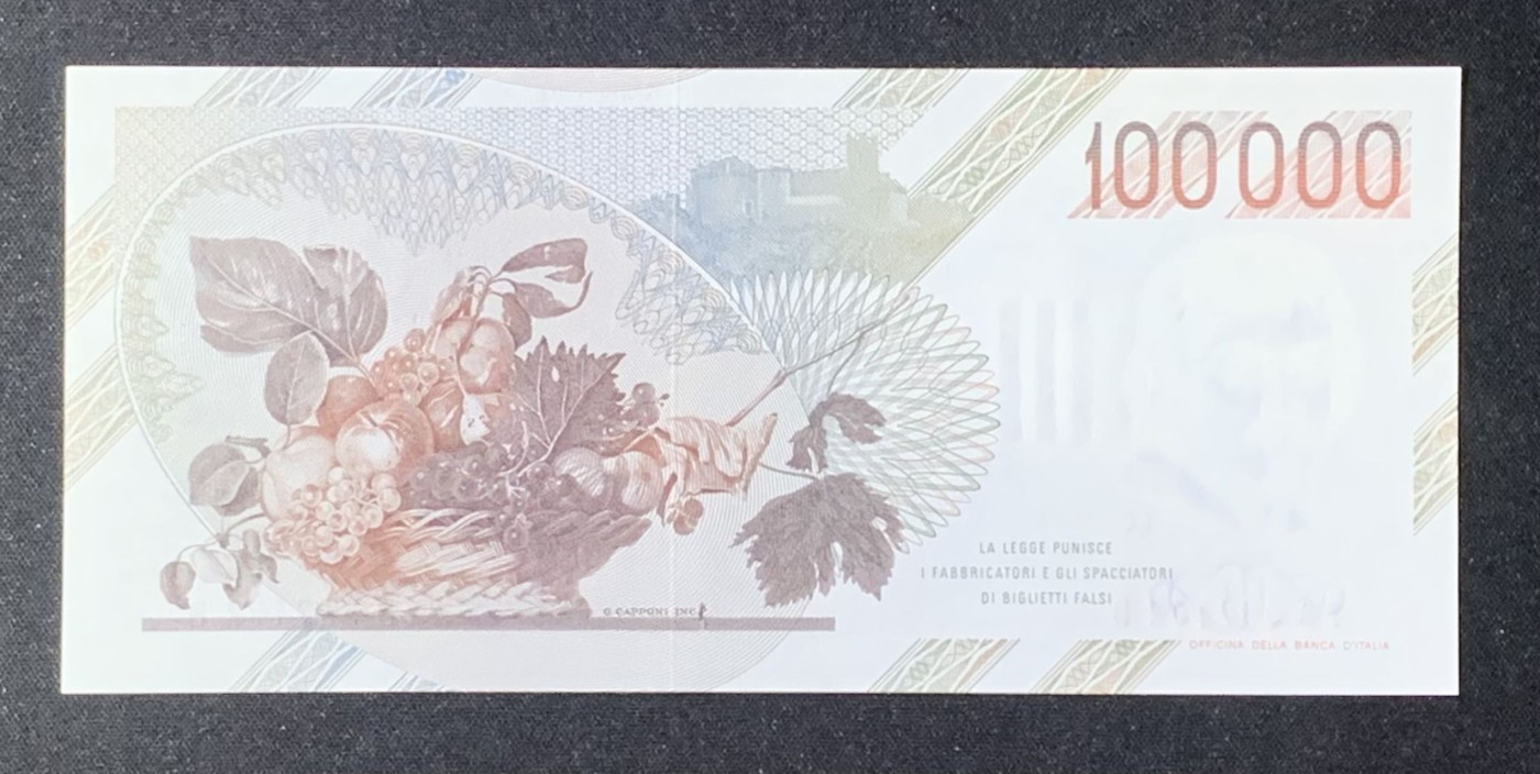 紫瑗钱币——第306期拍卖 意大利 1983年 达·卡拉瓦乔 水果篮 初版 100000里拉 UNC