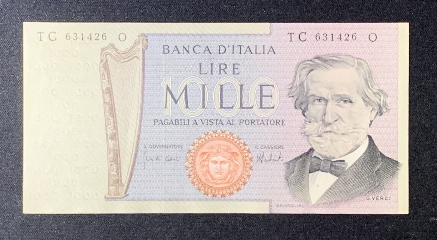 紫瑗钱币——第306期拍卖 意大利 1975年 朱塞佩·威尔第 1000里拉 UNC