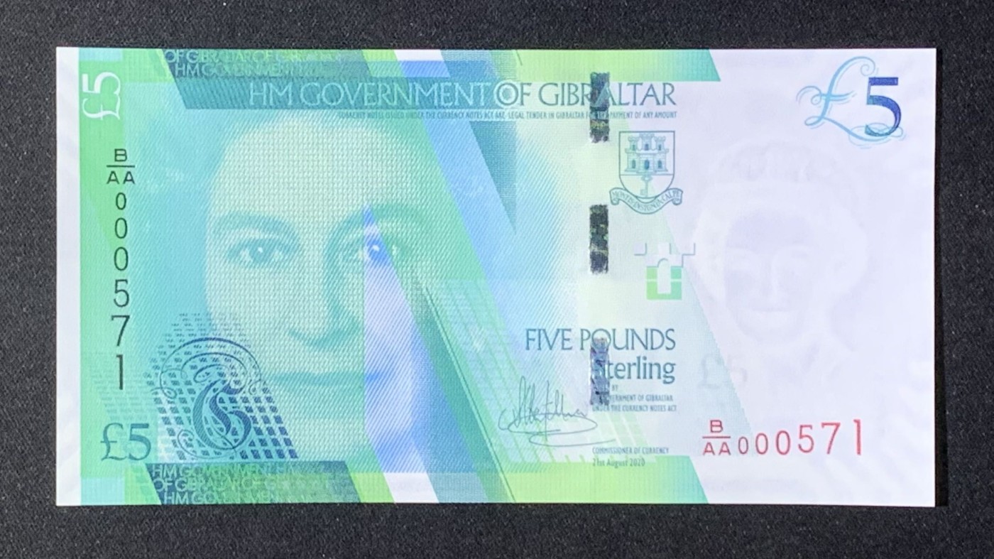 紫瑗钱币——第289期拍卖——纸币场 【百位号】直布罗陀 2020年 伊丽莎白二世 5磅 UNC