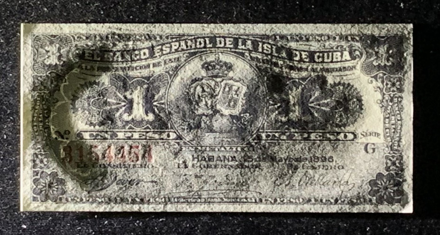 紫瑗钱币——第289期拍卖——纸币场 古巴 1896年 古巴西班牙银行 1比索 UNC