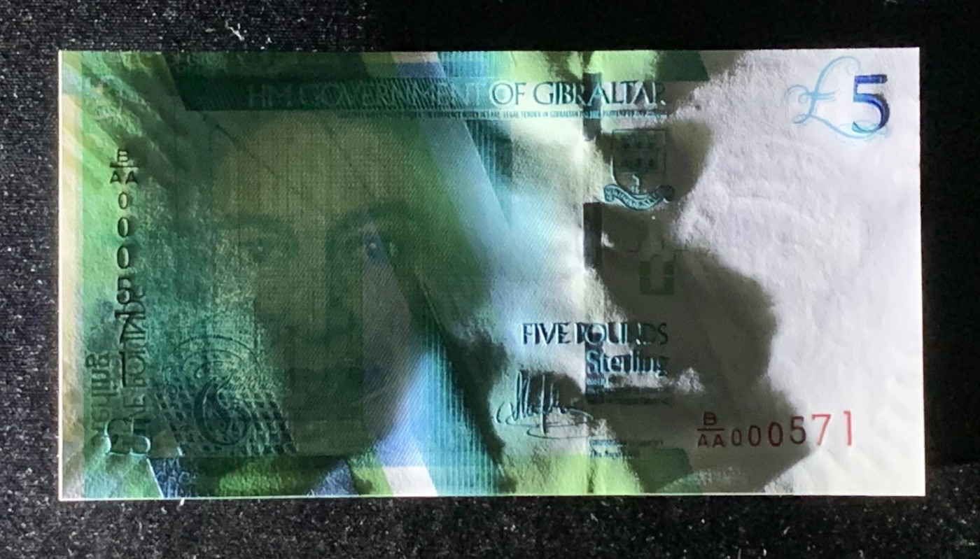 紫瑗钱币——第289期拍卖——纸币场 【百位号】直布罗陀 2020年 伊丽莎白二世 5磅 UNC