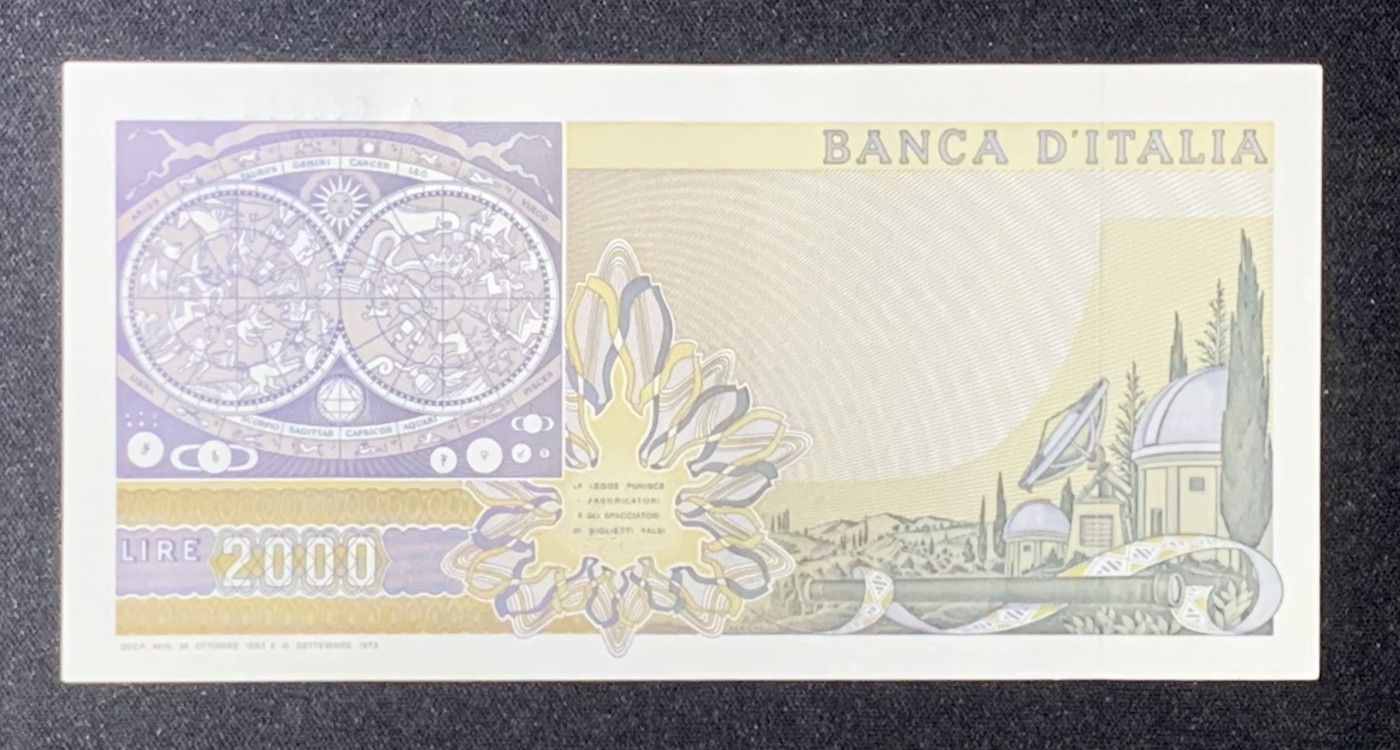 紫瑗钱币——第289期拍卖——纸币场 意大利 1973年 伽利略·伽利雷 2000里拉 UNC